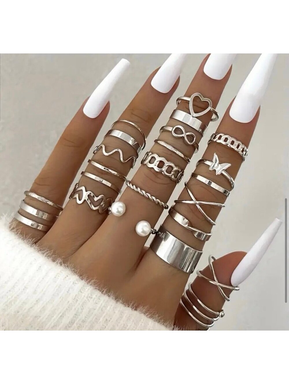 Brand New - 5 Piece - Silver Assorted Stacking/ Fidget Rings - Multiple Sizes